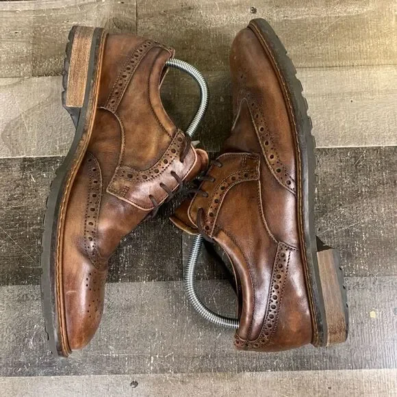 Ecco Men’s Size 43 Lace Up Vitrus Dress Shoes Cognac Brown Leather Round Toe - Picture 9 of 12